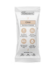 Chai protein powder stick with 22g protein, 150 calories, and no artificial sweeteners or added sugar.