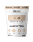 Pouch of "Chai Nighttime Relax" dietary supplement with 30 servings, featuring no sugar added and whole food ingredients.