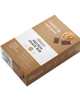 Brown box packaging for peanut butter chocolate chip protein snack bars, featuring nutritional information and branding.