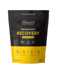 Black and yellow pouch of Just Ingredients Performance Recovery drink in Golden Cherry flavor with nutritional information an