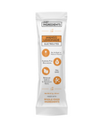 Electrolyte stick packet in mango lemonade flavor, featuring nutritional information and ingredient details.