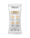White protein powder stick with French vanilla label and nutritional information on the front.