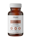 Brown glass bottle of Organ Complex dietary supplement with white label, containing 150 capsules for 30-day supply.
