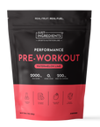 Black and red pouch of Just Ingredients Performance Pre-Workout in Watermelon Lime flavor with nutritional information and ic