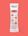 Packaging mockup: Guava Mango Electrolytes single-serve stick packet, front label showing flavor and key benefits.