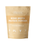 Pouch of toasted vanilla bone broth protein powder with 21g of protein per serving and 15 servings total.