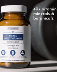Brown bottle of men's multivitamin supplement with a white label, containing 90 capsules.