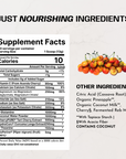 Golden Cherry recovery drink supplement facts label showing ingredients including acerola cherry, magnesium, and tart cherry