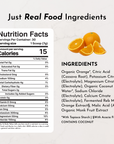 Orange halves and whole oranges next to nutrition facts label and ingredients list for electrolyte powder.