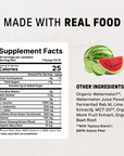 Supplement facts label with watermelon and lime slice, listing ingredients including citrulline malate, beta alanine, BCAA, a