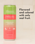 Can of Strawberry Limeade Sparkling Electrolytes with a gradient design, displaying nutritional information and branding.