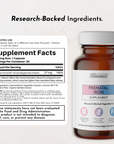 Brown glass bottle of prenatal iron supplement with white cap and product label visible on front.