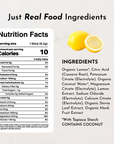 Nutrition facts label for a lemonade electrolyte stick, listing ingredients and nutritional information.