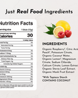 Nutrition facts label for Raspberry Lemonade Electrolytes Stick, listing ingredients and nutritional information.