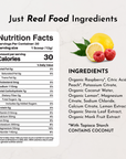 Nutrition facts label for Raspberry Lemonade Electrolytes, listing ingredients and nutritional information.