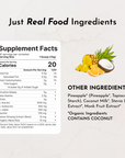 Supplement facts label for a pre-workout product, featuring ingredients like pineapple, coconut milk, and various amino acids