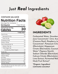 Nutrition facts and ingredient list for Strawberry Limeade Sparkling Electrolytes, featuring 16% juice.