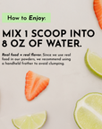 Strawberry slices and lime wedges arranged on white surface with preparation instructions.