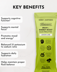 Lemon lime electrolyte stick with benefits for cognitive function, hydration, and energy support.
