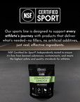 Black and green pouch labeled "Strawberry Limeade Pre-Workout" with NSF Certified for Sport logo.