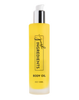Clear pump bottle of yellow Sweet Citrus body oil labeled 'Just Ingredients', 4 fl oz (120 ml).
