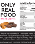 Nutrition facts label for creamy peanut butter chocolate protein powder, listing ingredients and serving information.