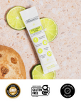 Checklist graphic highlighting real fruit flavor, no added sugar, and no artificial flavors for Coconut Lime.