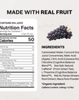 Grape Soda Energy + Brain Boost can shown with grapes on a yellow background.