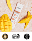 Benefit checklist graphic listing 'made with real fruit', 'no added sugar', and balanced electrolytes.