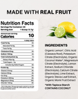 Lemon Lime Electrolytes pouch on a marble surface with lemon and lime slices highlighting natural citrus ingredients.