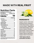 Electrolyte stick packet on sliced lemon and lime showing product details and 3:1 potassium to sodium claim.