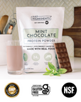 Mint Chocolate powder pouch front view showing label and green design accents
