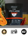 Certifications panel for Spicy Jawn Performance Electrolytes showing third‑party testing and gluten‑free icons