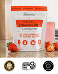 Product packaging certifications and icons for Sweet Strawberry Electrolytes