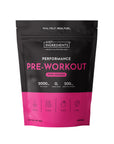Black and pink pouch of Just Ingredients Performance Pre-Workout in Pink Dragon flavor with ingredient specifications and ico