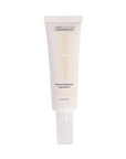 White tube of scalp serum with a pump dispenser on a white background, label visible.