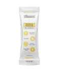 Pre-workout stick packet featuring "Tropical Paradise" flavor with nutritional information and ingredient highlights.