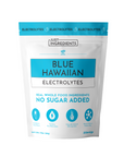 Pouch of Blue Hawaiian Electrolytes with a blue and white design, listing ingredients and serving information.