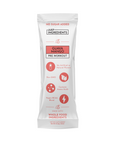 Stick pack labeled "Guava Mango Pre-Workout" with nutritional information and ingredient details.