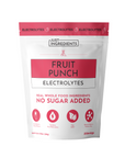 Pouch of Fruit Punch Electrolytes with no sugar added, featuring whole food ingredients and 30 servings.