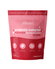 Pink resealable pouch of fruit punch-flavored probiotic powder with 30 single-serving sticks for kids.