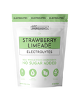 Pouch of Strawberry Limeade Electrolytes with no sugar added, featuring green and white packaging.