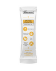 Electrolyte stick in a silver package with orange pineapple flavor, featuring nutritional information and ingredient details.