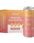 Pack of eight cans of Guava Mango Sparkling Electrolytes with 0g added sugar and 35 calories per can.