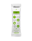 Electrolyte stick packet in coconut lime flavor with nutritional information and ingredient details.