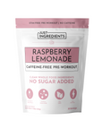 Resealable pouch containing caffeine-free raspberry lemonade pre-workout supplement with 30 servings.