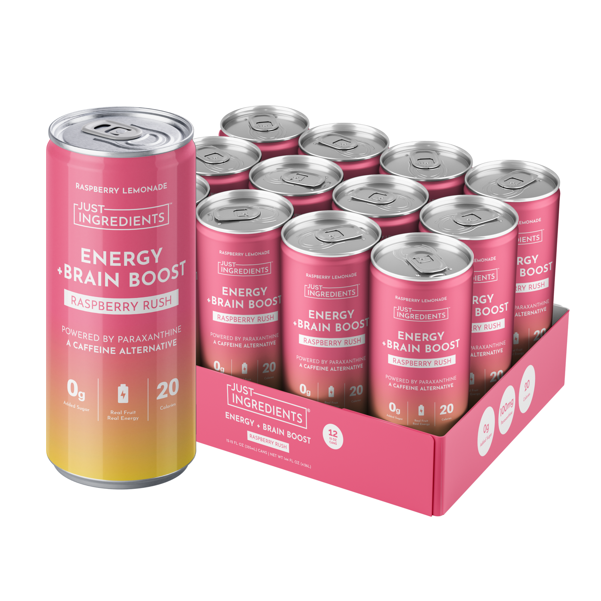 energy booster box Just Ingredients Raspberry Rush Energy + Brain Boost (12 Pack)
