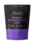 Black and purple pouch of Just Ingredients Performance Endurance Grape sports drink with nutrition information and ingredient