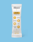 Silver electrolyte stick packet labeled Orange Pineapple with nutrition facts and ingredient details visible.