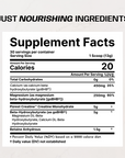 Supplement Facts label showing nutritional information including creatine monohydrate, beta-hydroxybutyrate, calcium, magnesi